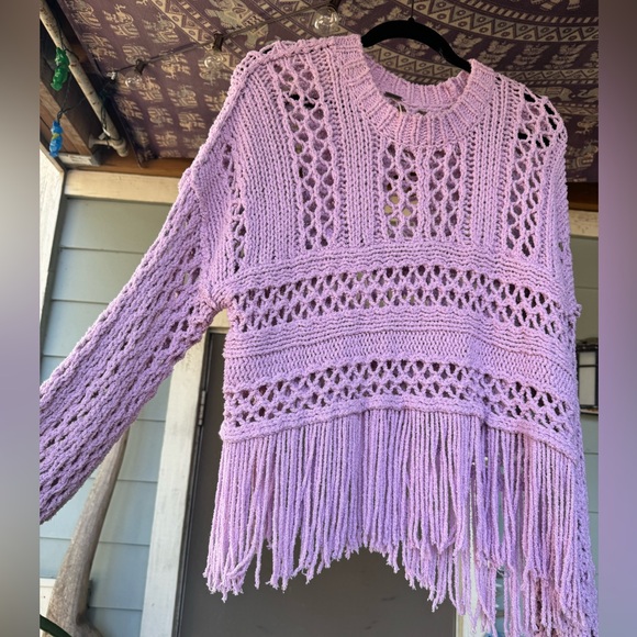 Free People Higher Love Crochet Sweater- Size Small- Color Lilac - Picture 5 of 6